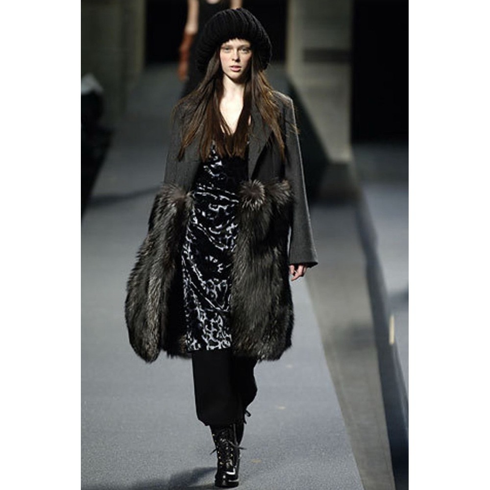 Marc Jacobs Fall 2006 Leopard‎ Silver Gray Runway Dress Velvet Beaded Lace Sz 8